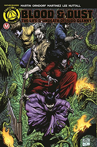 Comic book cover featuring four figures amidst thorny, overgrown foliage.