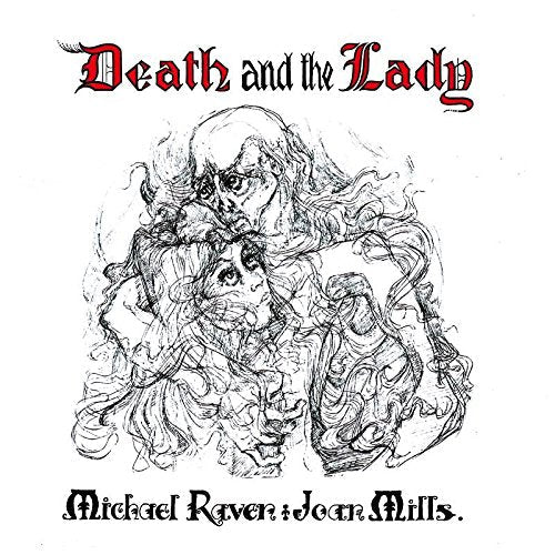 Black and white sketch of a woman embraced by a skeletal figure.