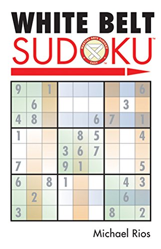 Book cover for "White Belt Sudoku" with a partially filled puzzle grid.