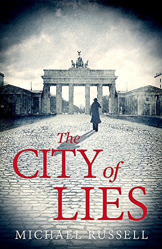 Book cover: man walking toward the Brandenburg Gate in Berlin.