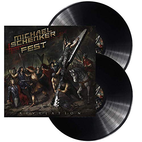 Vinyl album cover featuring a medieval battle scene with "MICHAEL SCHENKER FEST" and "REVELATION" text.
