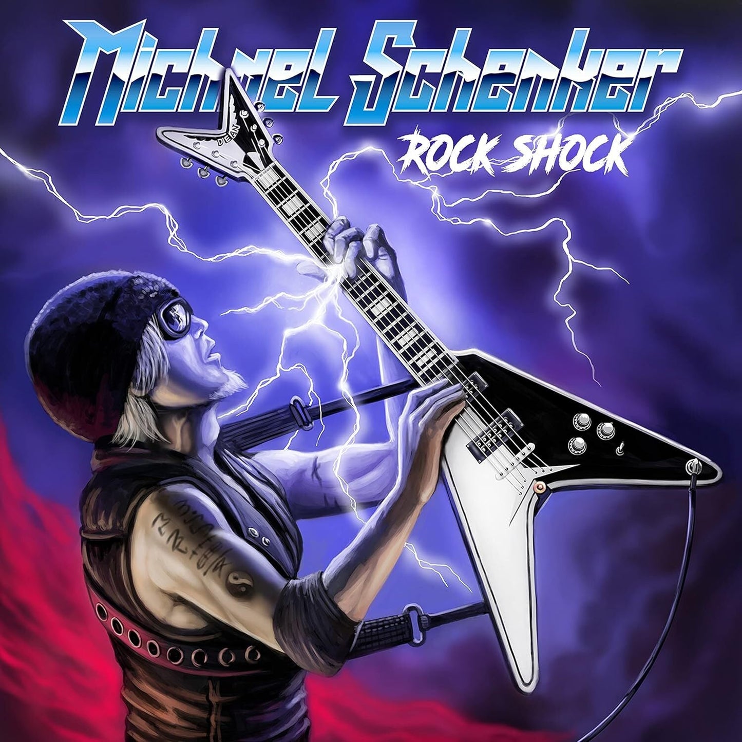 Album cover for Michael Schenker’s “Rock Shock,” featuring a guitarist.