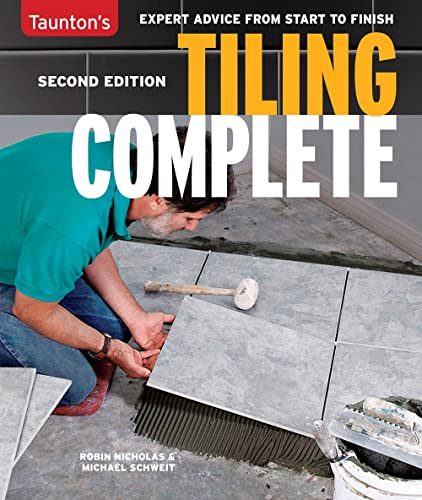 Book cover: "Tiling Complete, 2nd Edition" showing a worker laying tile.