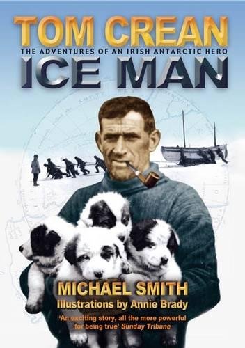 Book cover featuring Tom Crean with sled dogs and an Antarctic scene.