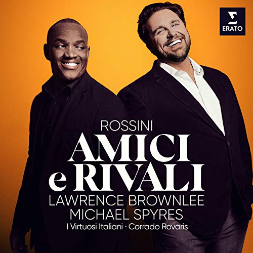 "Album cover featuring two smiling men, with text and orange background."