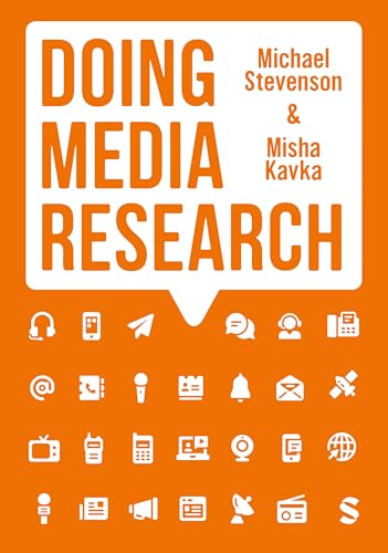 Book cover: "Doing Media Research" with communication icons at the bottom.
