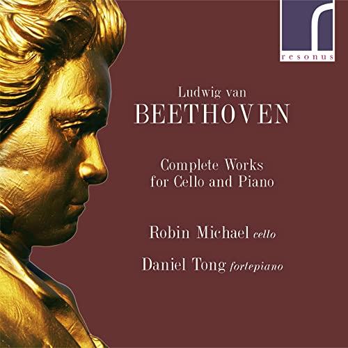 CD cover: Beethoven’s works for cello and piano, featuring a gold bust.