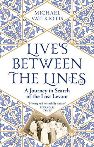 Book cover: “Lives Between The Lines” with blue and white floral design.