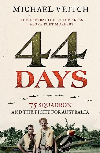 Book cover: two pilots with a fighter plane, titled “44 Days.”