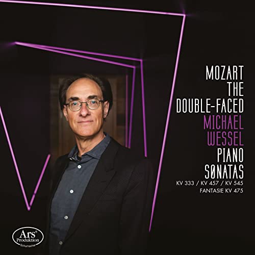 CD cover featuring pianist Michael Wessel with purple geometric lines.