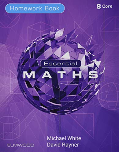 Purple textbook cover for “Essential Maths 8 Core Homework” book.