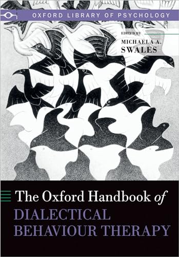 Book cover: "The Oxford Handbook of Dialectical Behaviour Therapy" with bird illustration.