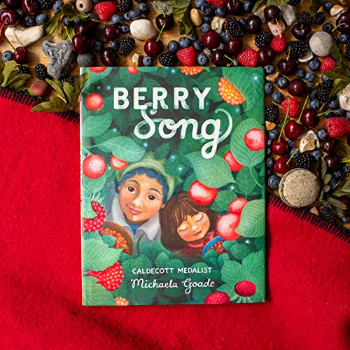 Book cover, “Berry Song,” with children among green leaves and berries.