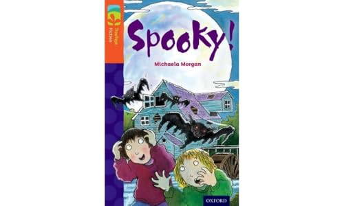Book cover with a spooky haunted house and two frightened children.