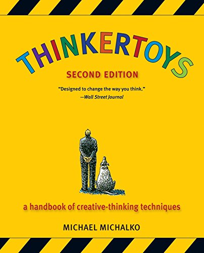 Yellow book cover with "THINKERTOYS" title and a silhouetted figure with a dog.