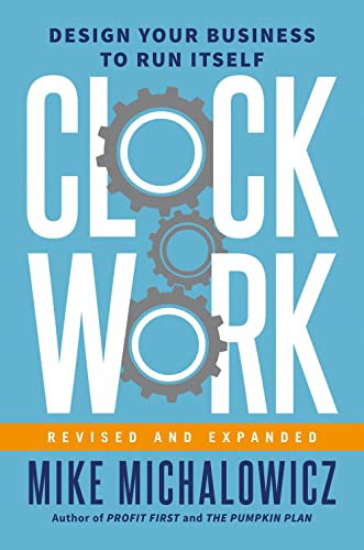 Book cover: "Clockwork" with gears, title in large white letters, blue background.