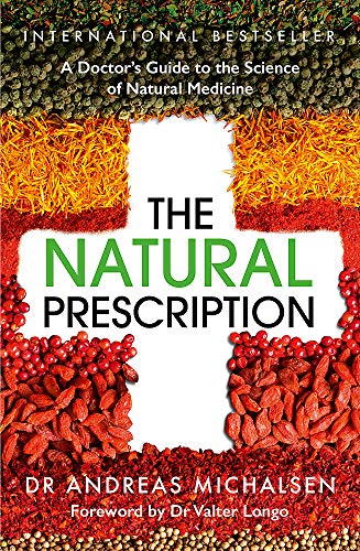 Book cover: "The Natural Prescription" with a medical cross of herbs.