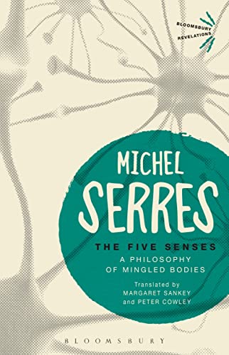 Book cover for The Five Senses by Michel Serres with a teal circular design.
