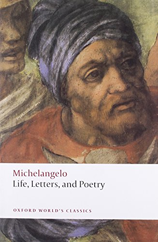 Book cover: Michelangelo portrait with title "Life, Letters, and Poetry".