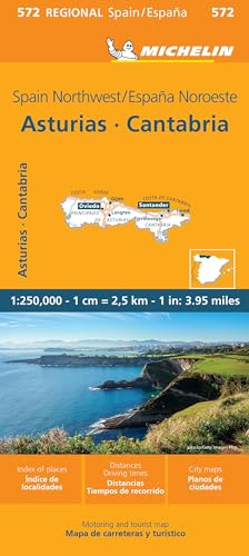 Michelin regional map 572 for Asturias and Cantabria, Spain, featuring a coastal landscape photograph.