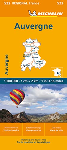 Michelin regional map of Auvergne Limousin, France, with hot air balloon image.