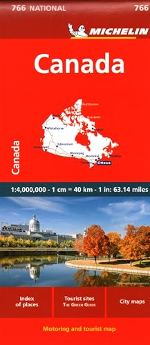 Michelin Canada map cover featuring a red background, map graphic, and scenic landscape photo.