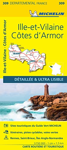 Michelin map of Cotes-d'Armor and Ille-et-Vilaine, France, with coastal scene.