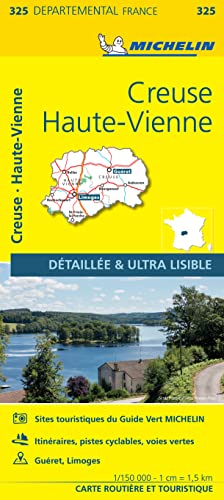 Michelin map of Creuse, Haute-Vienne, France, with lake scenery.