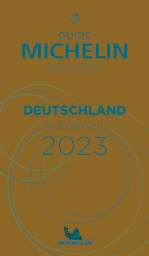 2023 Michelin Guide Germany restaurant selection cover, brown and blue design.