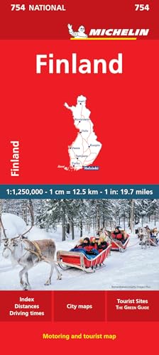 Red Michelin map cover of Finland with reindeer and sleigh image.