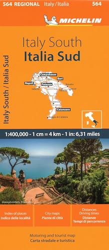 Michelin regional map of South Italy featuring a coastal landscape photo and map detail.