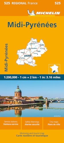 Orange Michelin map of Midi-Pyrénées region with city outline and landscape.