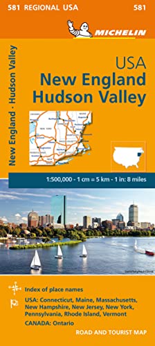 Michelin map of New England and Hudson Valley with city skyline.