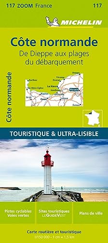 Michelin Zoom Map 117 of Normandy coast, featuring a lighthouse image.