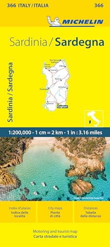 Aerial view of Sardinian coastline with map and Michelin logo on yellow background.
