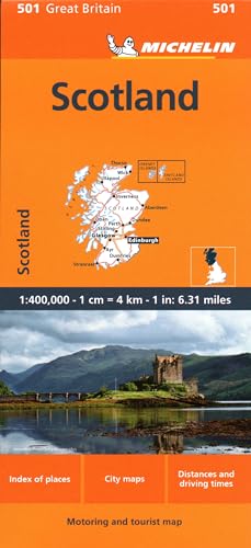 Orange and black Michelin map cover of Scotland with a castle image.