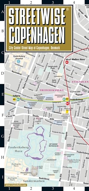 Folded, laminated street map of Copenhagen city center, with street names and landmarks.