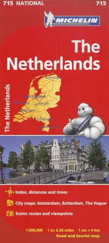 Red Michelin map cover of the Netherlands with city image and Michelin Man.