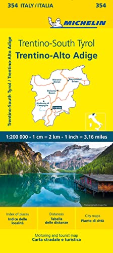 Michelin map of Trentino-South Tyrol, Italy, with mountain lake scenery.
