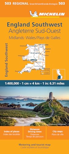 Michelin road map of Wales and southwest England, 1:400,000 scale.
