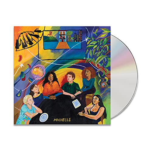 CD cover with painted group portrait and abstract colorful elements.