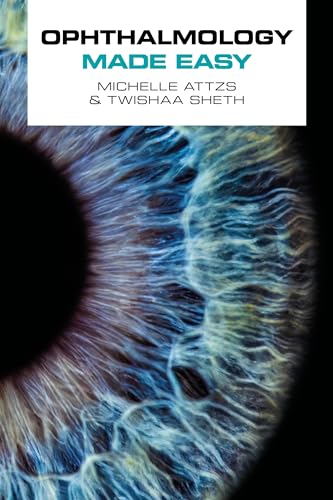 Book cover with an eye iris background, title "Ophthalmology Made Easy".