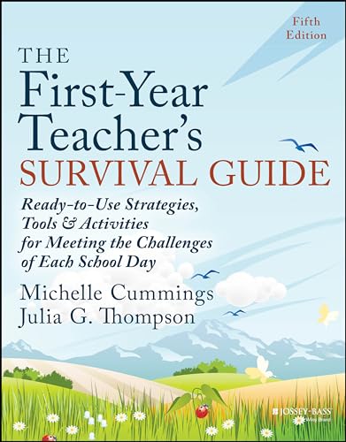 Book cover: “The First-Year Teacher’s Survival Guide,” fifth edition, with landscape scene.