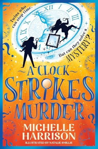 Book cover: “A Clock Strikes Murder” with a clock, silhouettes, and text.