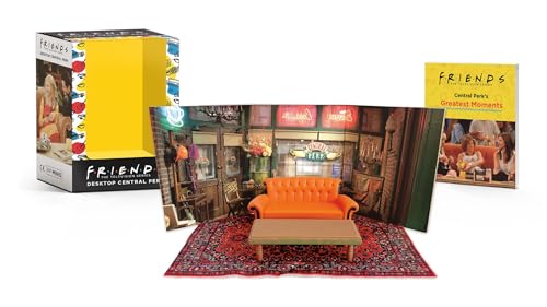 Friends Central Perk desktop set with miniature sofa and cafe interior.