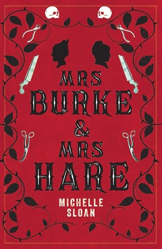 Book cover with red background, black silhouettes, skulls, and medical tools in a border.