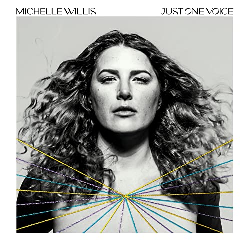 Black and white portrait of Michelle Willis with colorful lines overlaying.