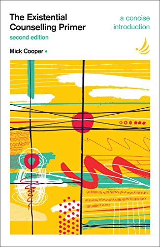 Book cover: "The Existential Counselling Primer" with abstract yellow and red art.