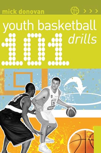 Book cover for “101 Youth Basketball Drills” with basketball players.