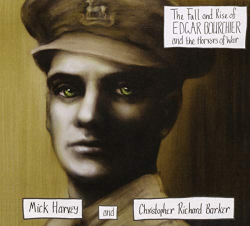 Painted portrait of a man in a military cap, album cover art.